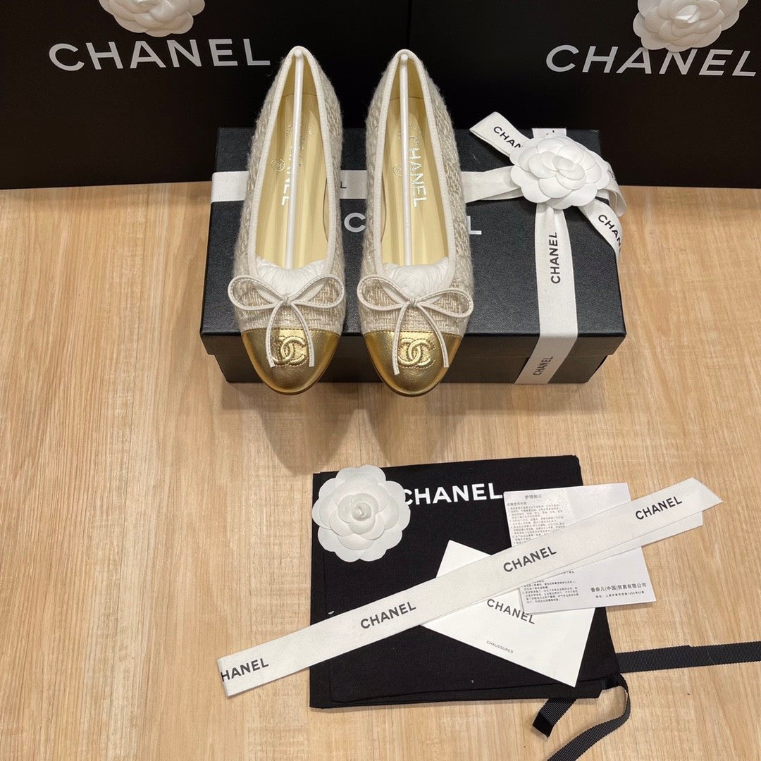 Chanel Women's Spring/Summer Solid Color Tweed Fabric Ballet Flats Shoes #77753