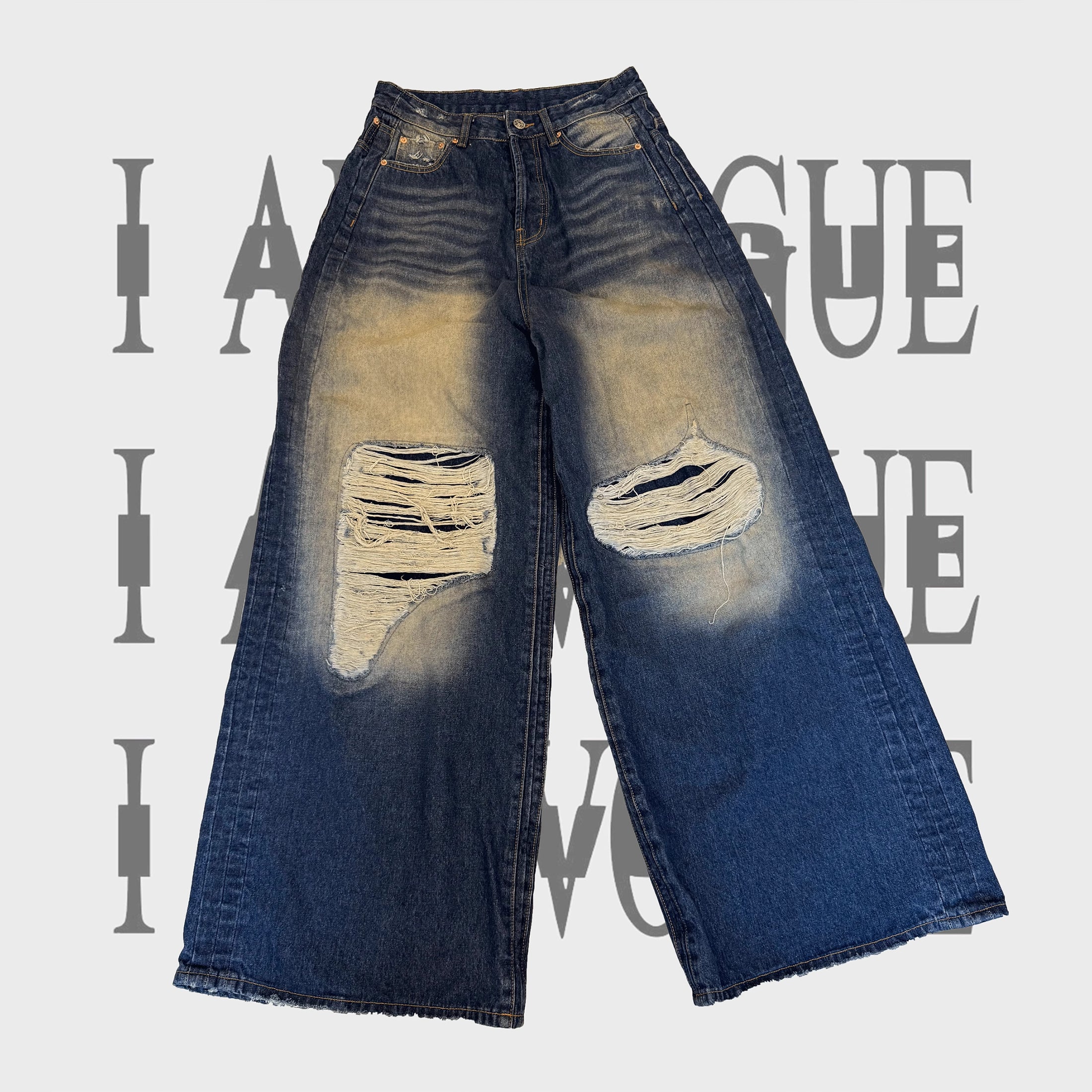 Vetements Men's Spring And Summer High-waisted Wide-leg Destruction Jeans Trend Retro Wide-leg Straight Pants Ngvp #1714