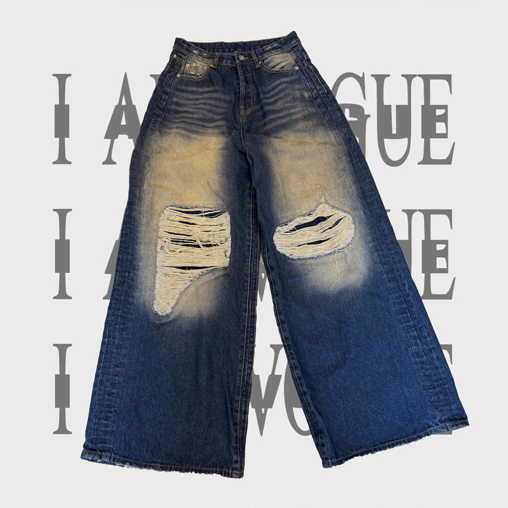 Vetements Men's Spring And Summer High-waisted Wide-leg Destruction Jeans Trend Retro Wide-leg Straight Pants Ngvp #1714