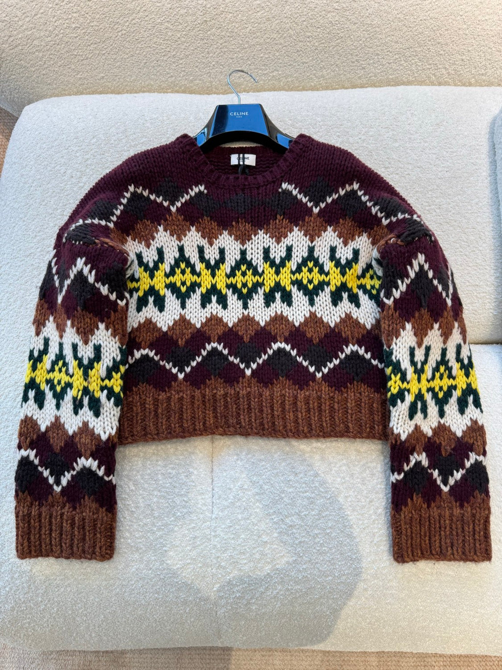 Celine TRIOMPHE Men's And Women's Autumn/winter Fashion Casual Crew Neck Pullover Fair Isle Jacquard Wool Sweater #336598