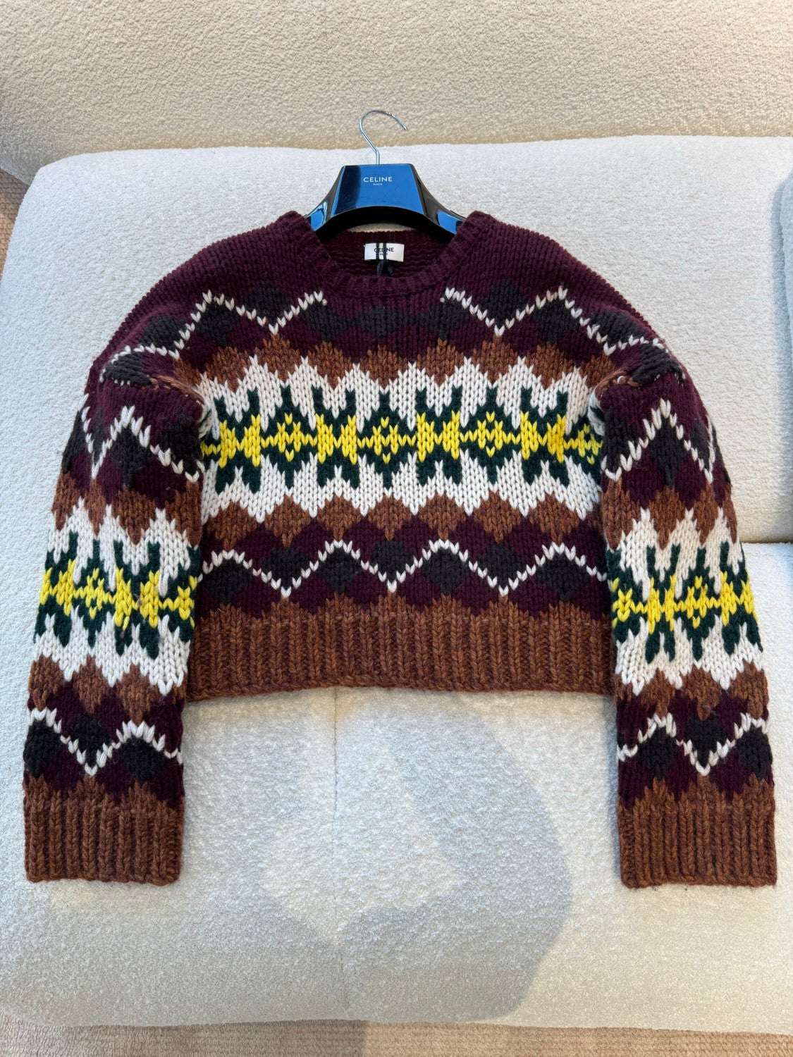 Celine TRIOMPHE Men's And Women's Autumn/winter Fashion Casual Crew Neck Pullover Fair Isle Jacquard Wool Sweater #336598