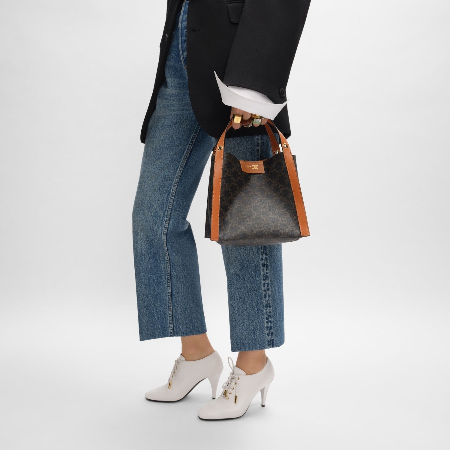 Celine Small Cube Bag in Triomphe Canvas and Natural Calfskin #377768