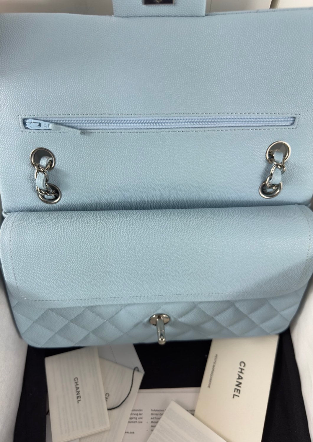 Chanel Classic Medium Flap Bag With A Silver Chain Shoulder Strap A Timeless Versatile Classic Metallic-colored Leather Tends To Fade Easily Lady Bags #197116