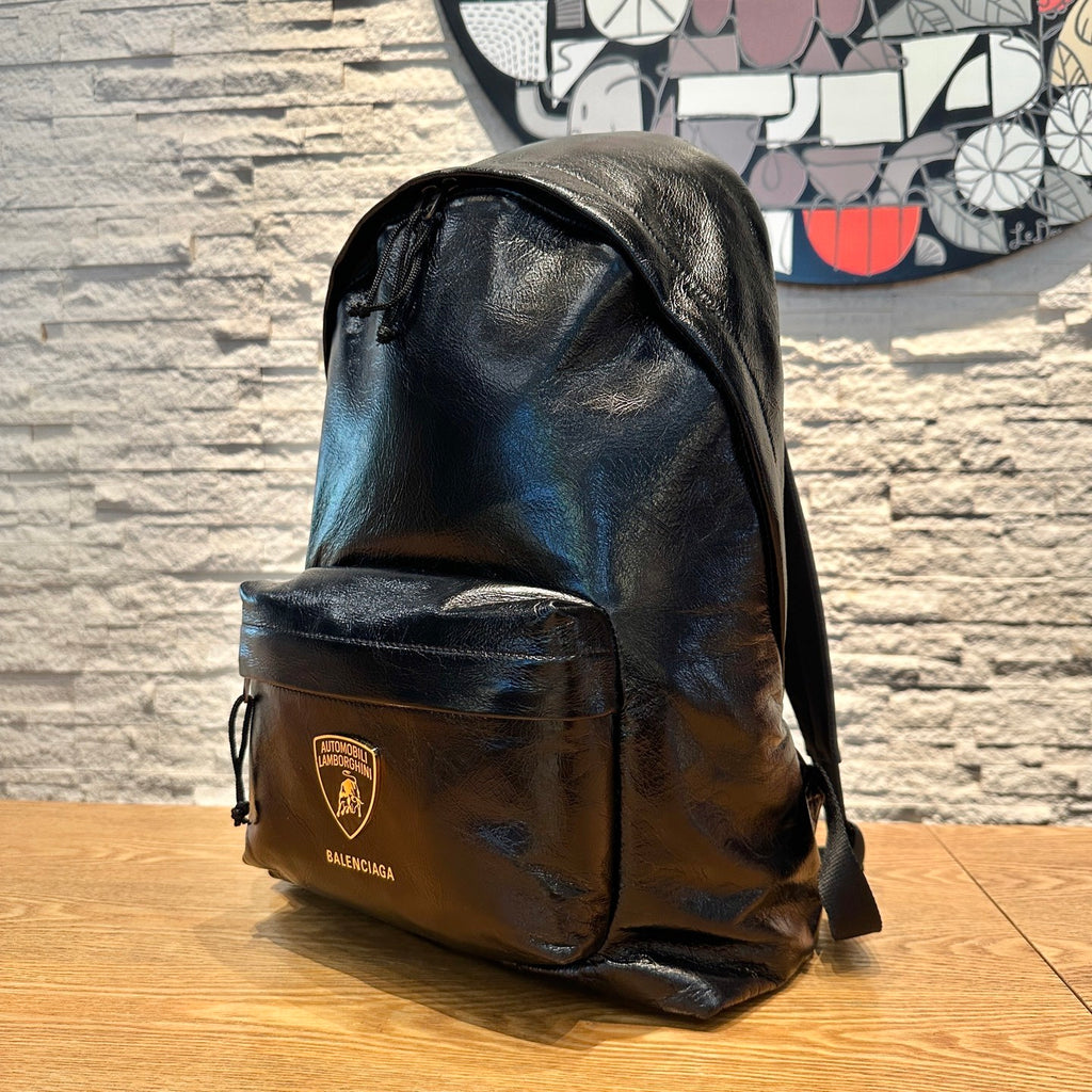 Balenciaga x Automobili Lamborghini Explorer Men's Solid Color Letter Print Oil Wax Leather Book Bag Backpack Bags #78129