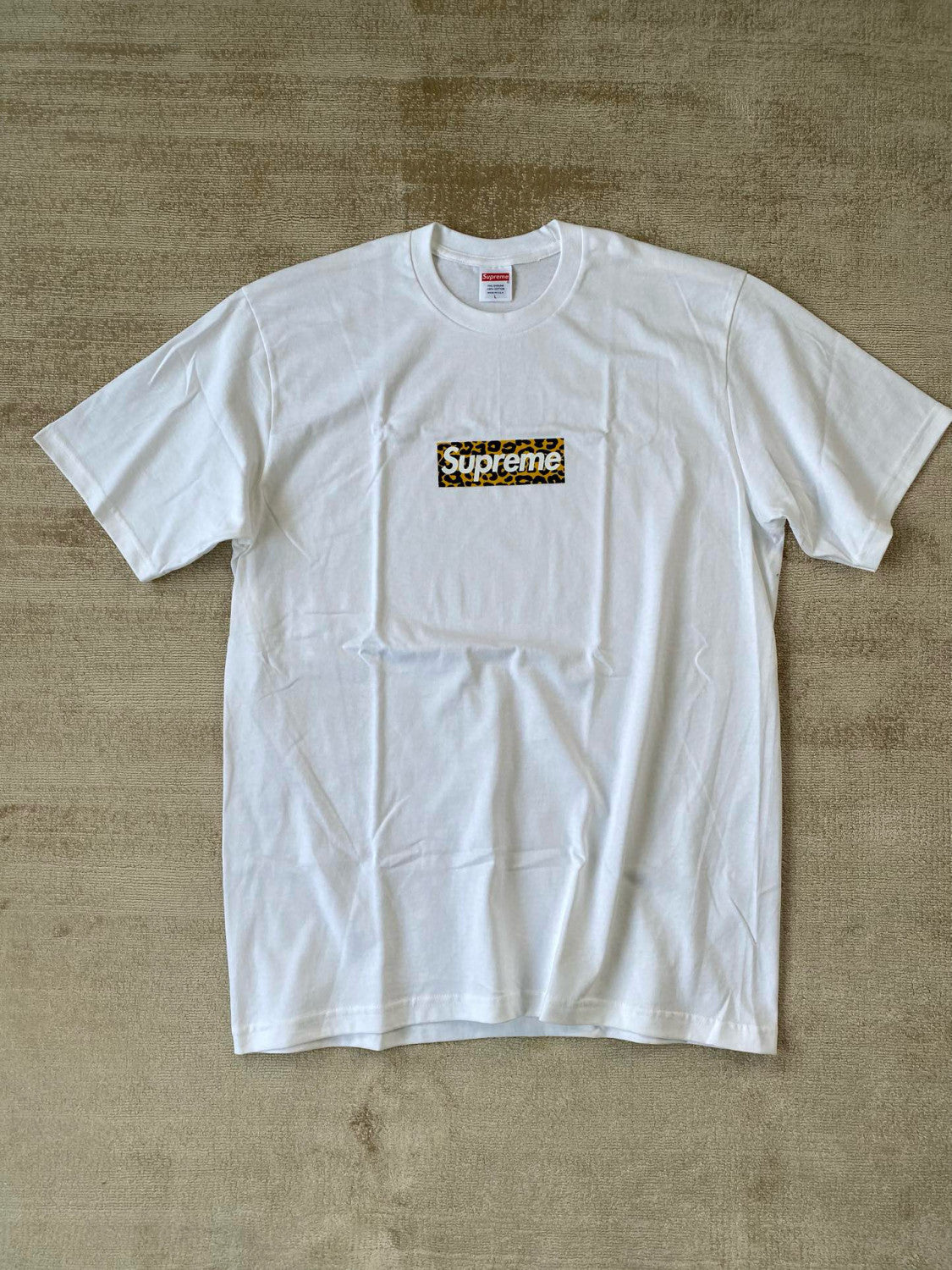 Supreme Men's and Women's Summer Leopard Print Box Logo Shanghai Opening Limited White Short Sleeve T-Shirt #99193