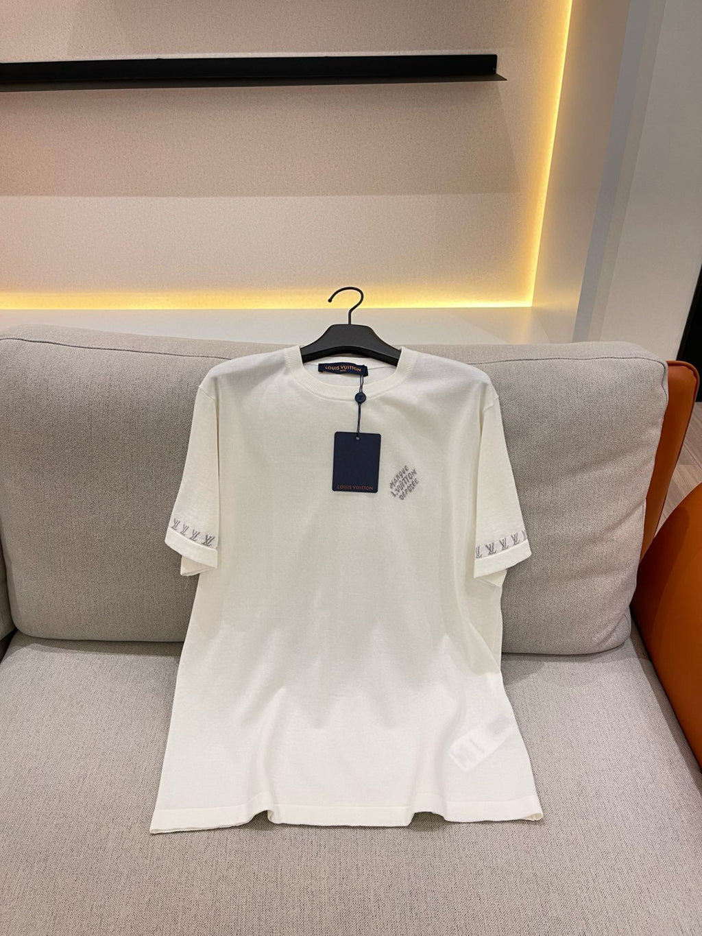 Louis Vuitton Men's Summer White Cotton Jersey Fabric Round Neck Short Sleeve T-shirt #99328