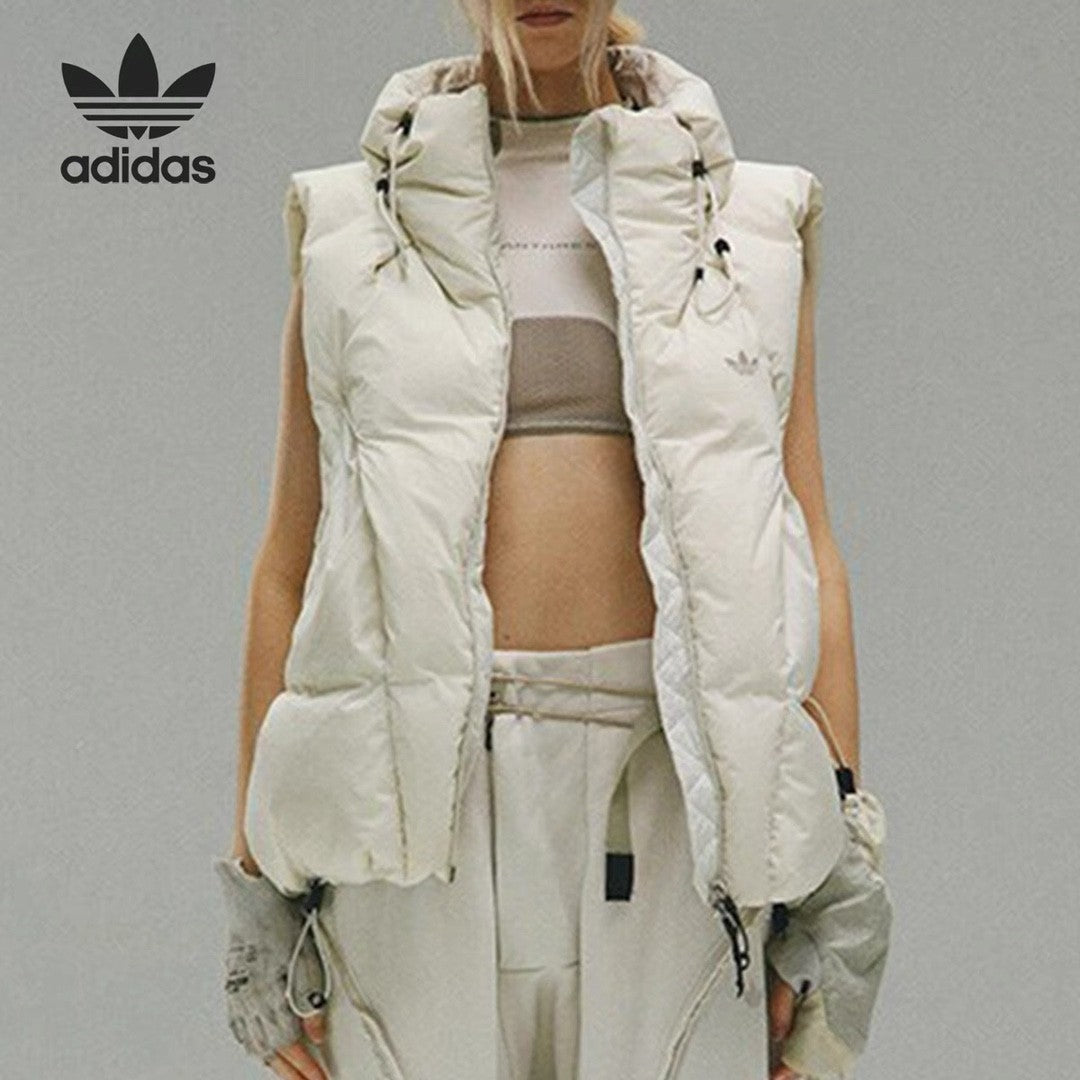 Adidas Men's and Women's Spring and Autumn Solid Color Quilted Logo Drawstring Zipper Down Vests Jacket #73672