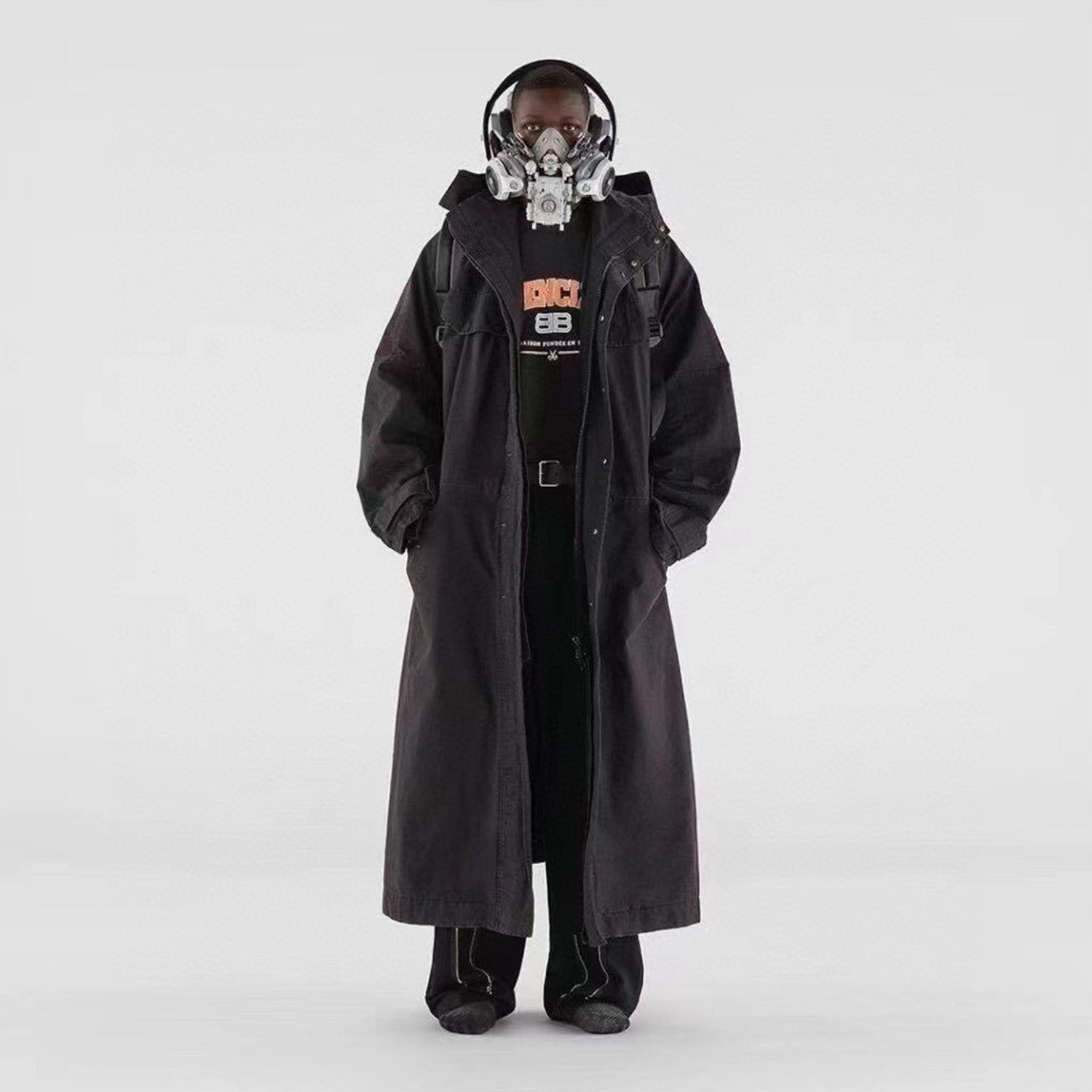 Balenciaga Black Long Loose Hooded Work Coat Ngvp #6658