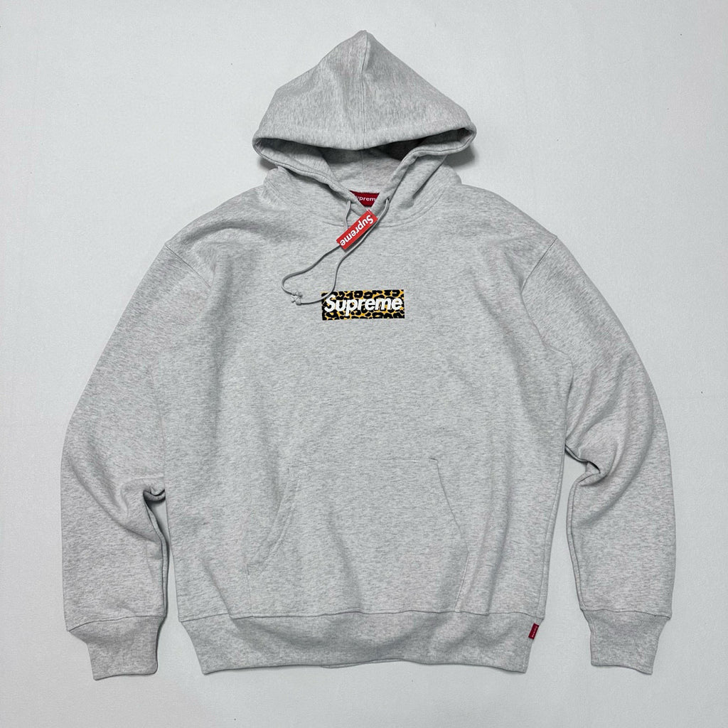 Supreme Men's and Women's Autumn/Winter Shanghai Opening Limited Collection Leopard Print Box Logo Grey Hooded Sweatshirt #99441