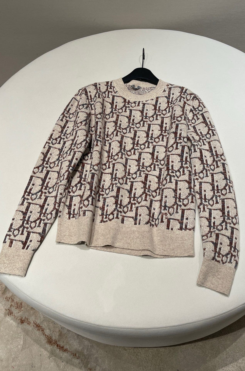 Dior Men's Beige Letter Knit Crew Neck Pullover Long Sleeve Sweater #97589