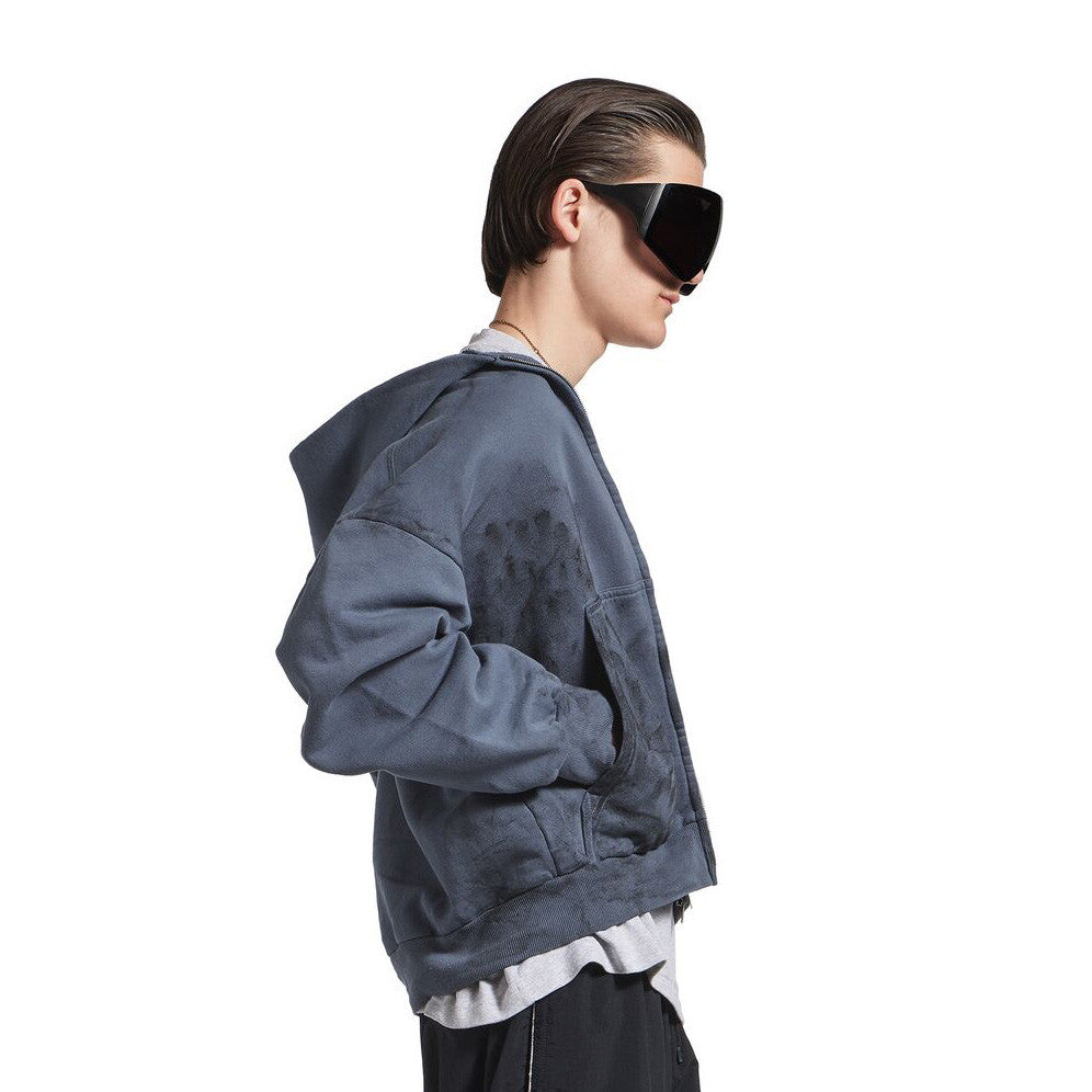Balenciaga BACK HOODIE Men's Spring/Autumn Fashion Casual Solid Color Embroidered Zipper Gathered Cuffs Waist Hooded Cardigan Jacket Sweatshirt #78283