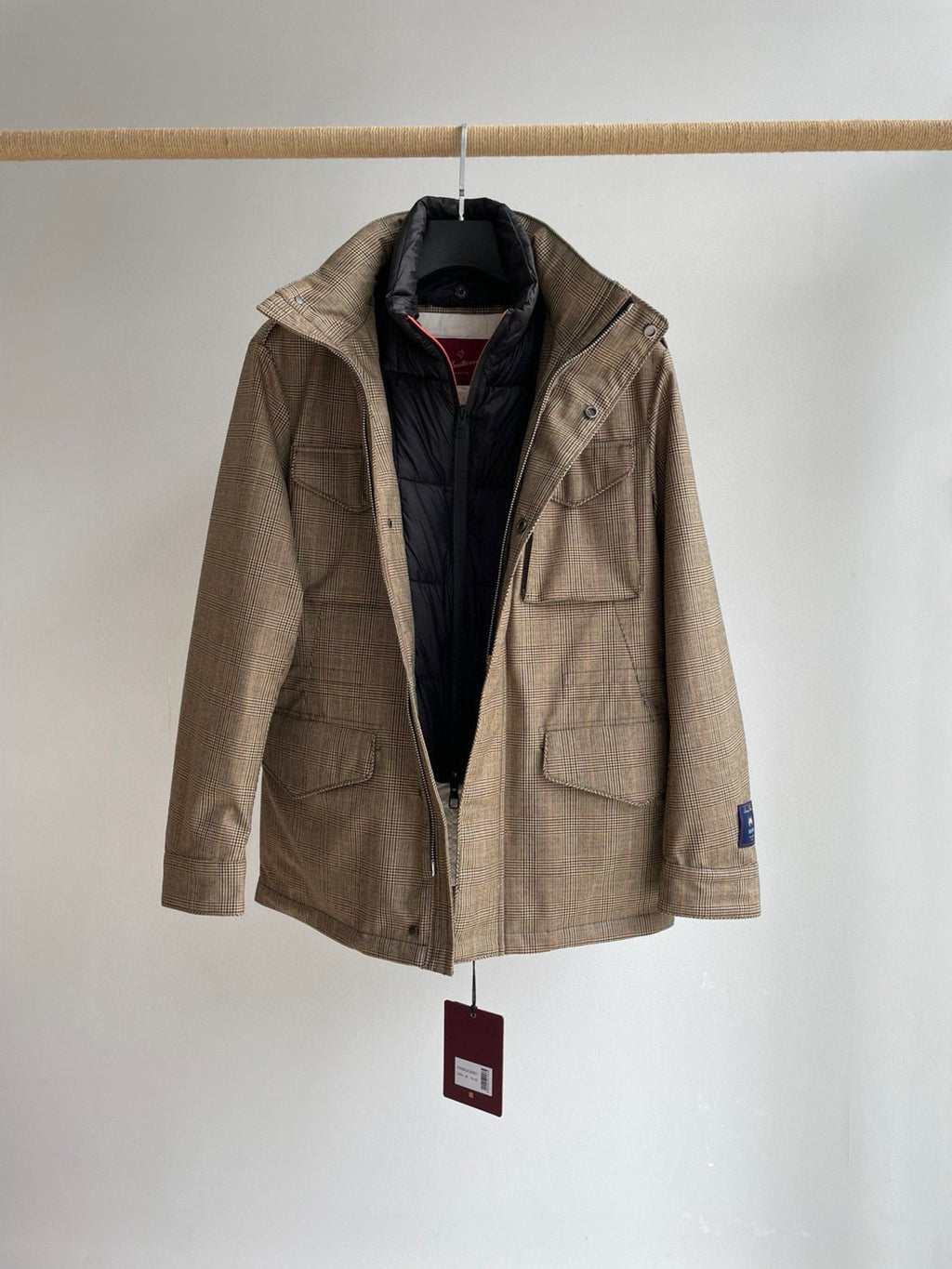 Montecore Men's Winter Down Jacket Classic Moon Prince of Wales Check Worsted Wool Down Jacket #97766