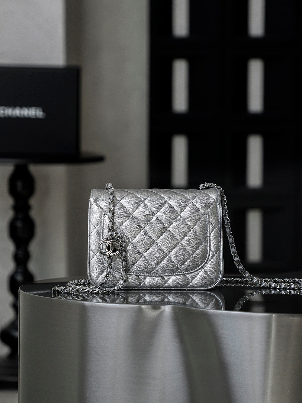 Chanel Classic Flap CF Lambskin Chain Bag Shoulder Bag Women's Silver #334148