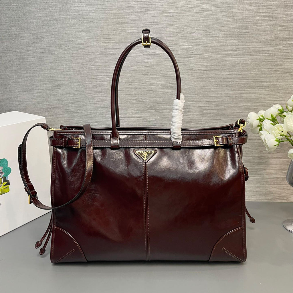 PRADA (42CM) LusGolf Oiled Leather 1BA439 Extra Large Portable Crossbody Bags Shoulder Bag Handbag #194092