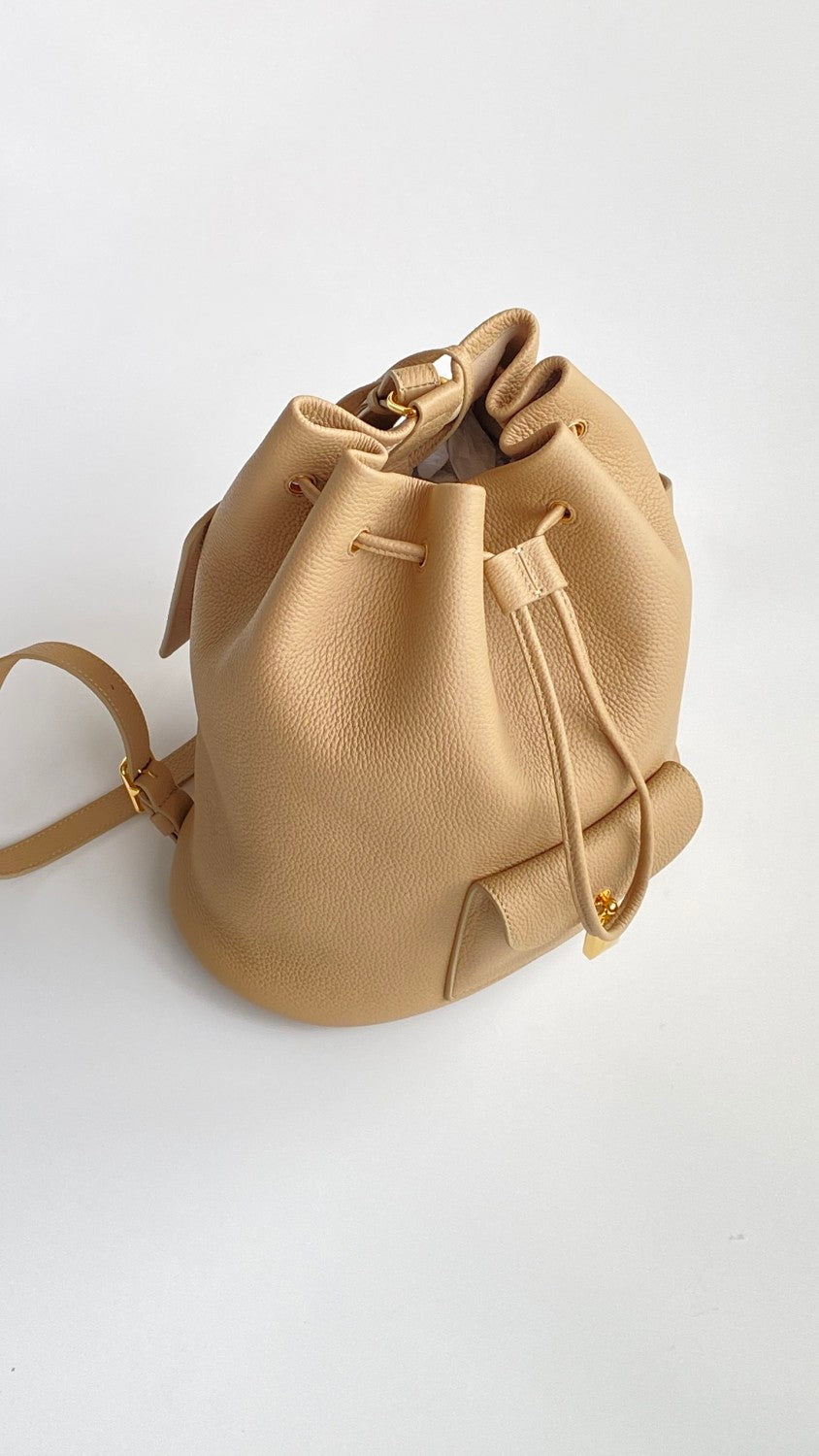 Loro Piana Extra Women's Fashion Classic Solid Color Drawstring Leather Bucket Tote Bag Bags FAP1404 #78861
