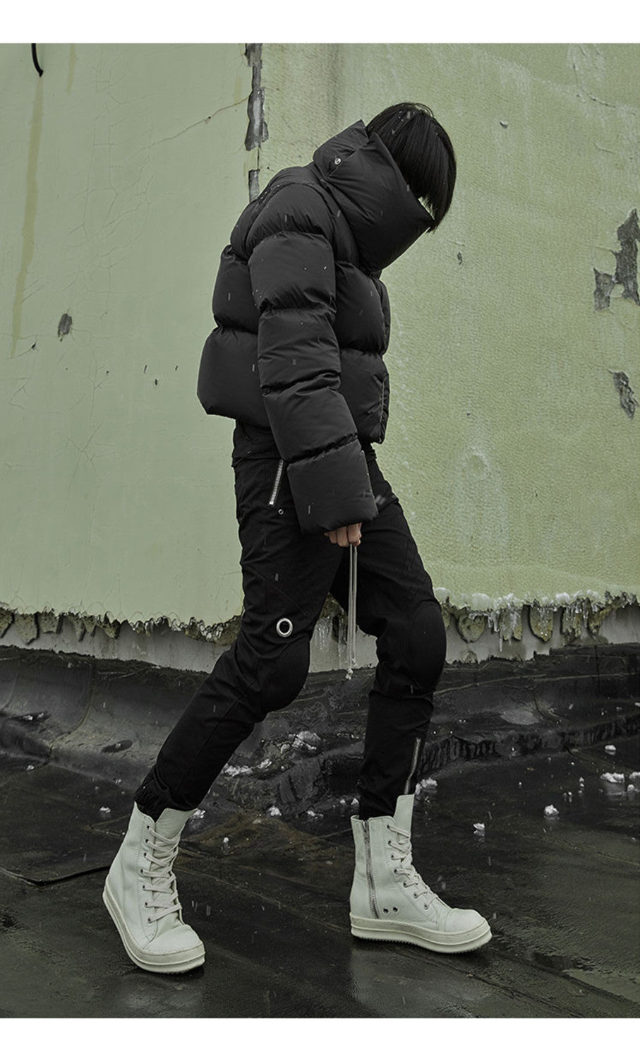Rick Owens Men's Women's Fall And Winter Dark Windproof Scarf Down Jacket Thickened Warm Short Ultra-long-sleeved Zipper Down Jacket Ngvp #2494