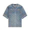 Amiri Men's Denim Jacquard Solid Color Single-Breasted Loose Summer Short Sleeve Shirt Ngvp #1425