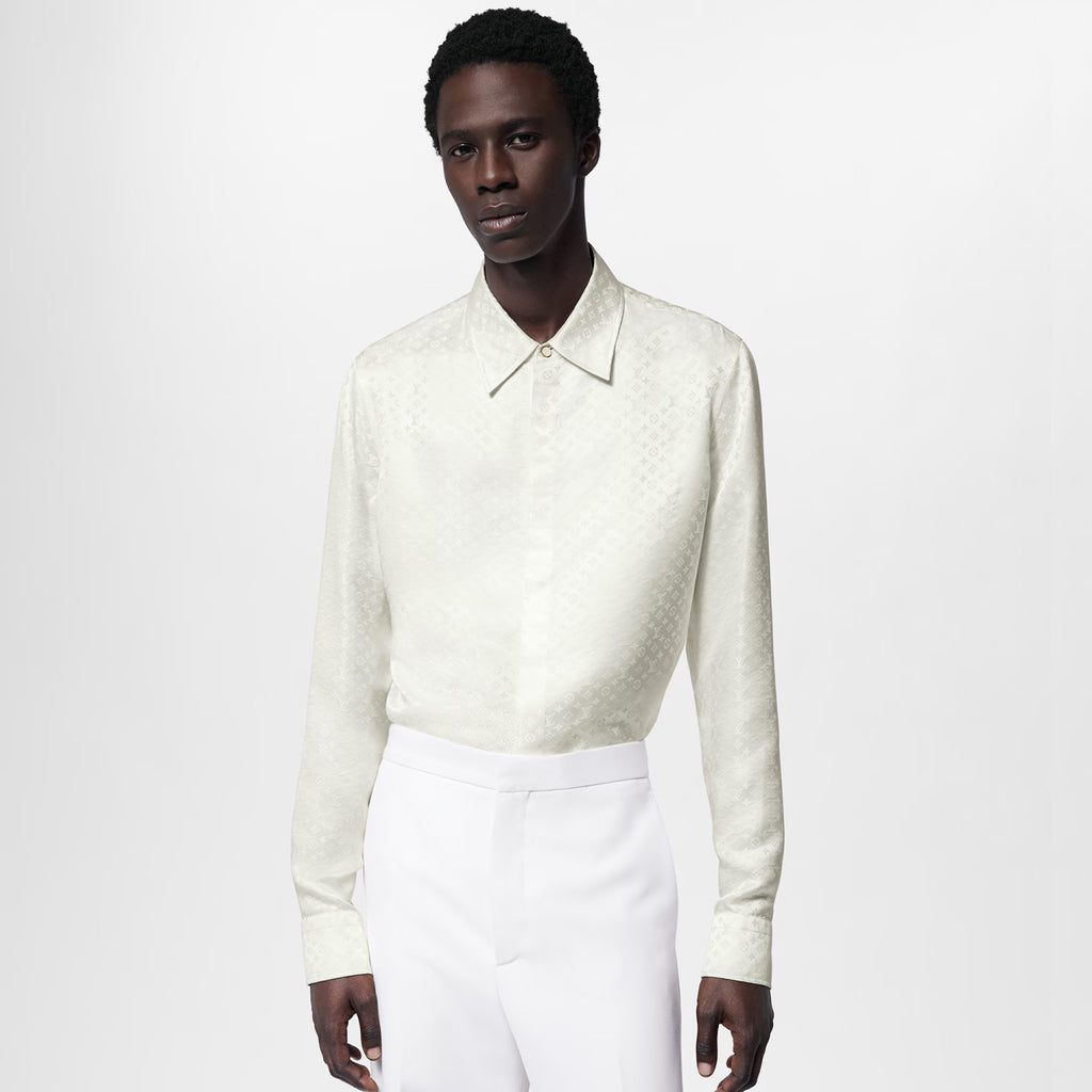Louis Vuitton Men's Spring And Summer Solid Color Letter Print Silk Single Breasted Long Sleeved Shirt #76568