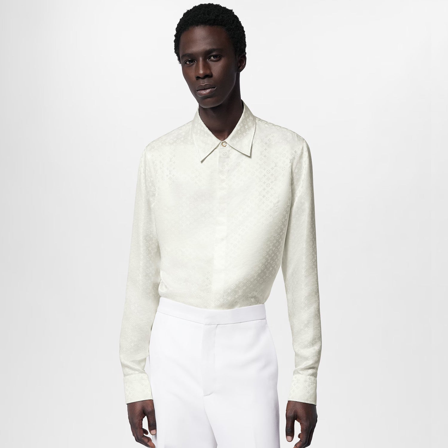 Louis Vuitton Men's Spring And Summer Solid Color Letter Print Silk Single Breasted Long Sleeved Shirt #76568
