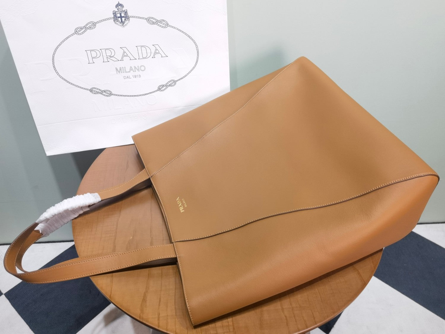 Prada Men's Letter Logo Printed Solid Color Leather Shopping Bag Shoulder Tote Bags #75222