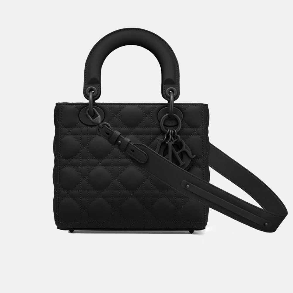 Dior Small Lady Dior My Abcdior Handbag In Glacier Blue Lambskin With Quiltoir Pattern. Four Square Compartments Black Satin Leather Featuring A Black Lacquered Clasp—princess Diana-style Crossbody Bag Bags M0538ONGE #197196