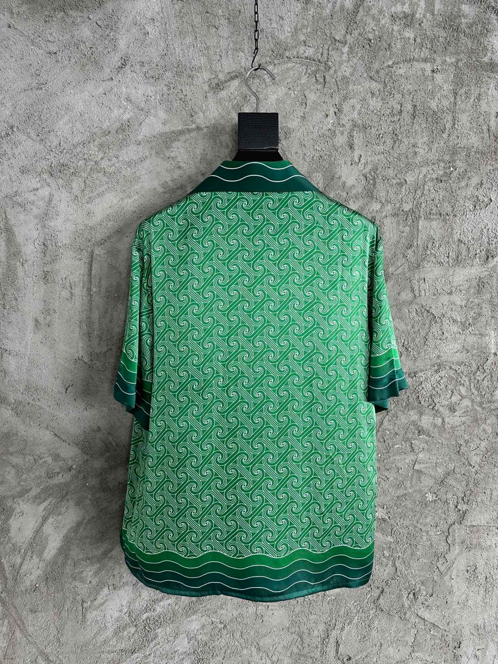Casablanca Men's Summer Green Line Wave Print Lapel Single Breasted Short Sleeve Shirt Drawstring Tie Shorts Set Suit #73575