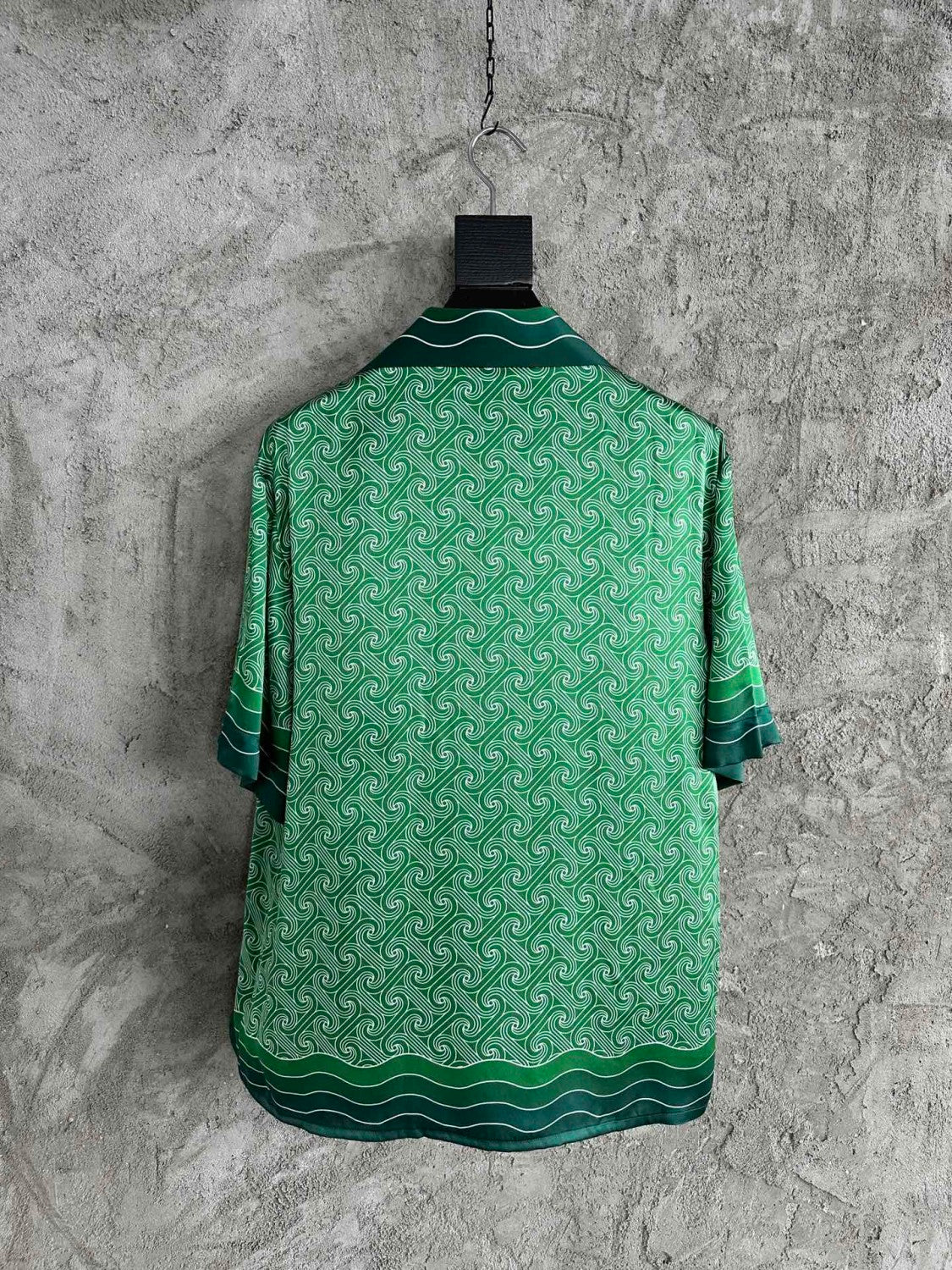 Casablanca Men's Summer Green Line Wave Print Lapel Single Breasted Short Sleeve Shirt Drawstring Tie Shorts Set Suit #73575