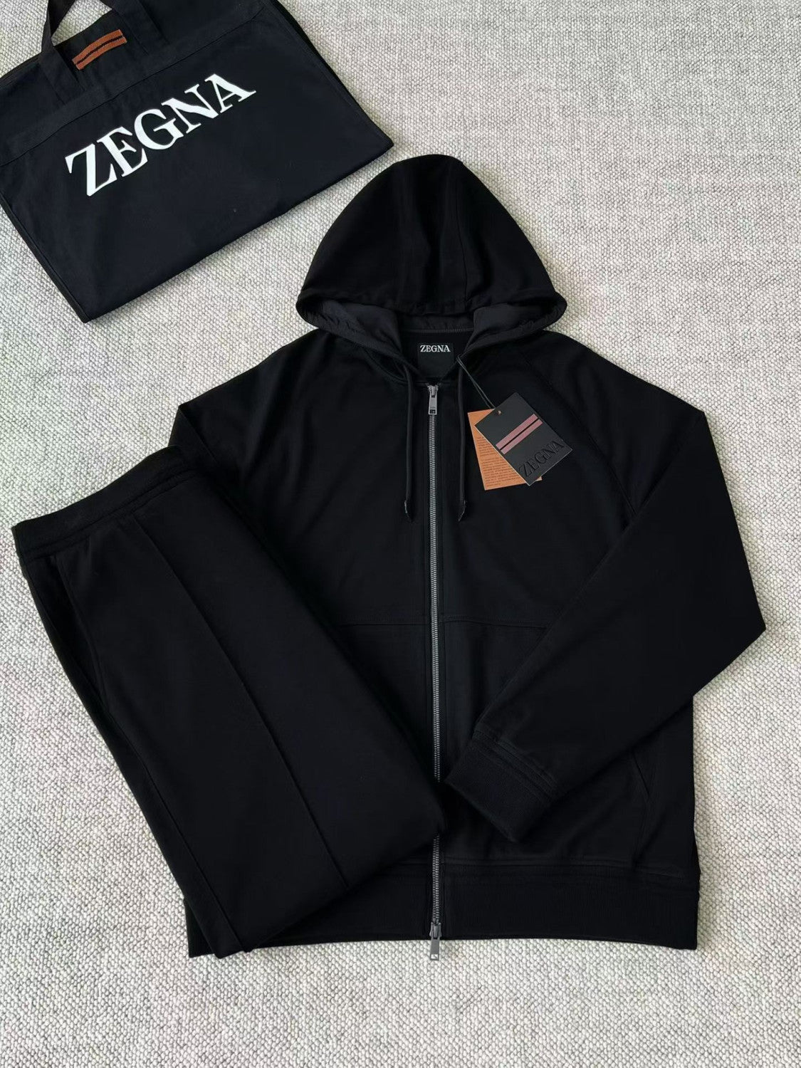 Zegna Solid Color Cotton Casual Hooded Zipper Sweatshirt and Pants #377852
