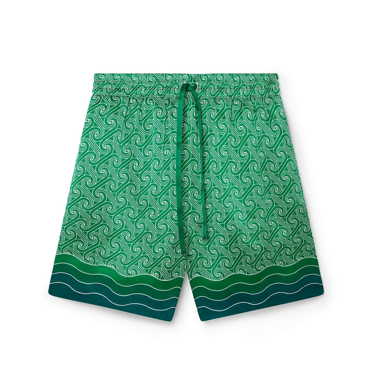 Casablanca Men's Summer Green Line Wave Print Lapel Single Breasted Short Sleeve Shirt Drawstring Tie Shorts Set Suit #73575