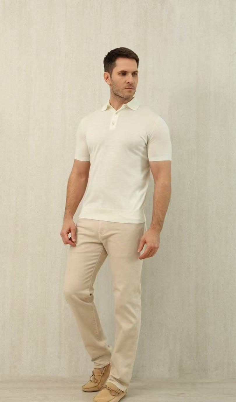Loro Piana Men's Summer Lapel Straight Solid Color Fitted Pullover Short Sleeve Polo Shirt Ngvp #1554