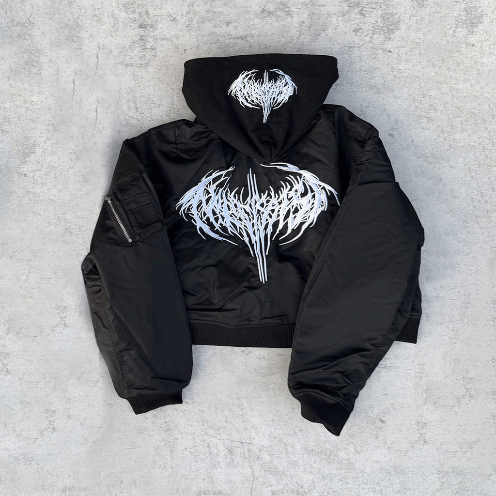 GRAILZ Playboi Carti Narcissist Cropped Bomber Jacket Men's Autumn And Winter Embroidered Logo Zipper Long Sleeve Solid Color Hooded Jacket Coat #71839
