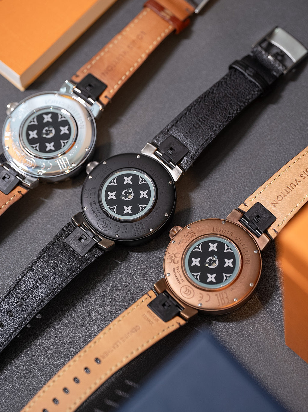 Louis Vuitton Tambour Horizon Light Up Connected Watch Men's Women's Fashion Accessories Diameter 44mm1.2 Inch Round Amoled Full Touch Screen Resolution 390*390 Sensor Actuator Life Waterproof Smart Watch #81447