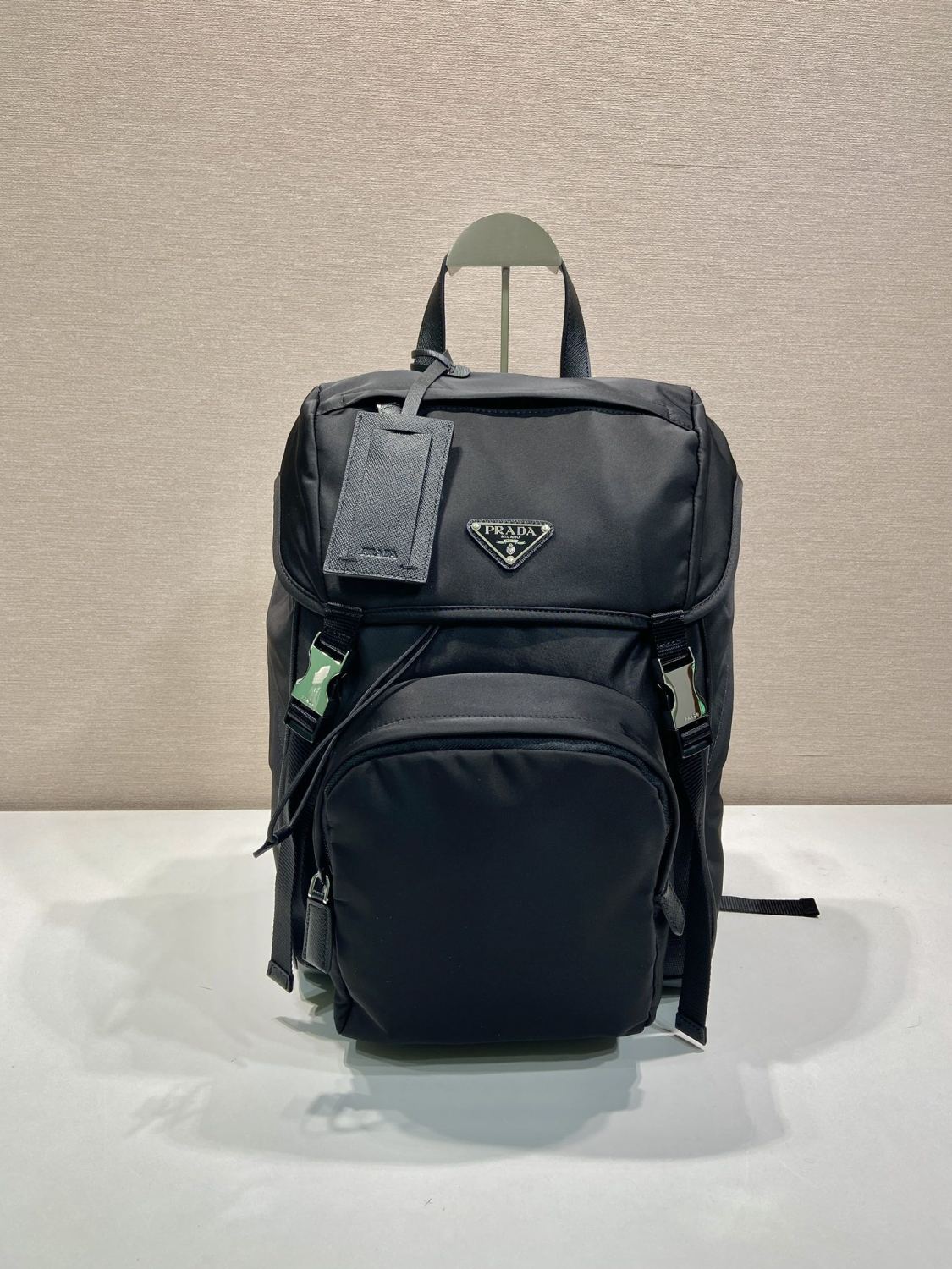 PRADA Black Re-nylon And Saffiano Leather Backpack #379110