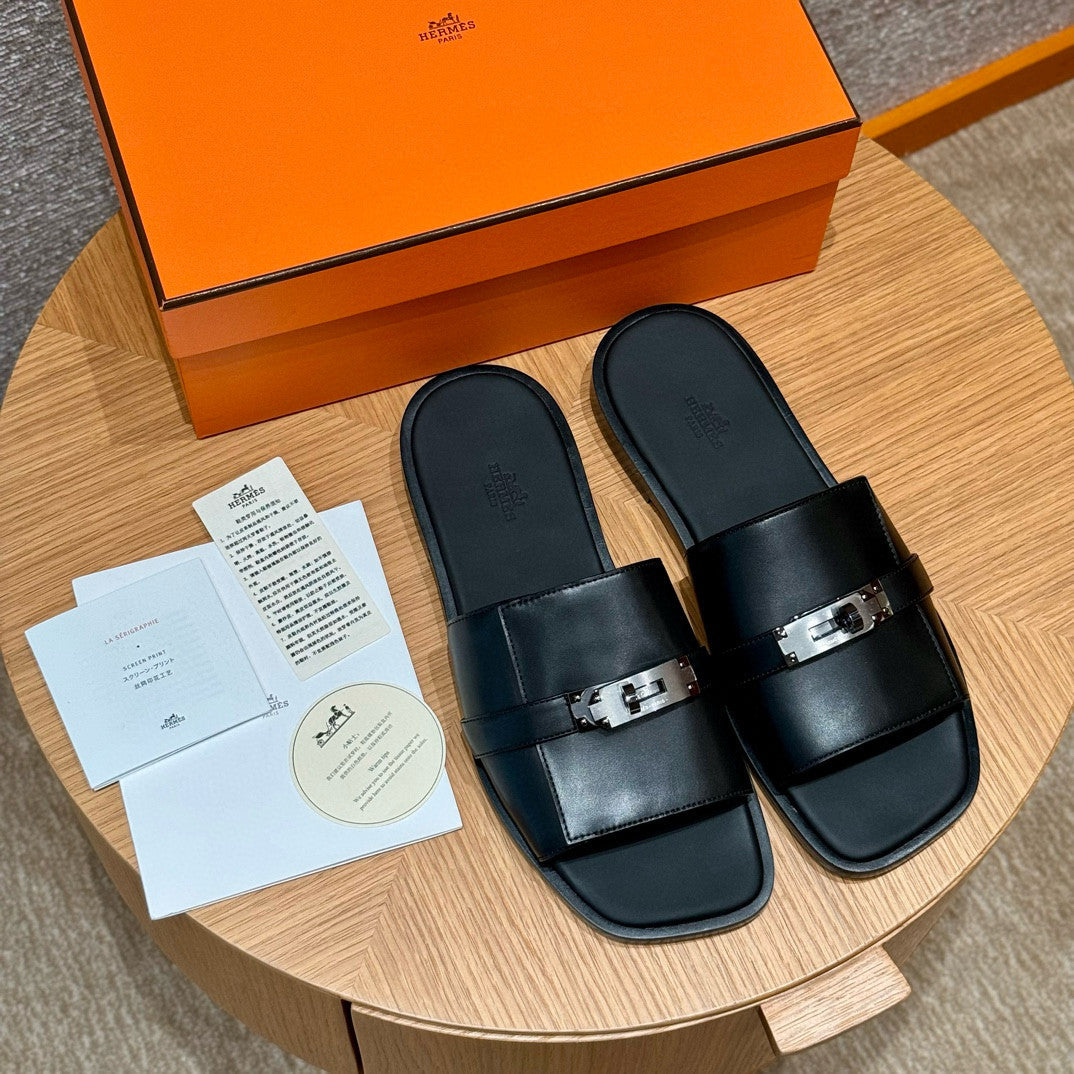 Hermes Gabriel Men's Summer Fashion Comfortable Logo Sandals Leather Casual Slippers #81144