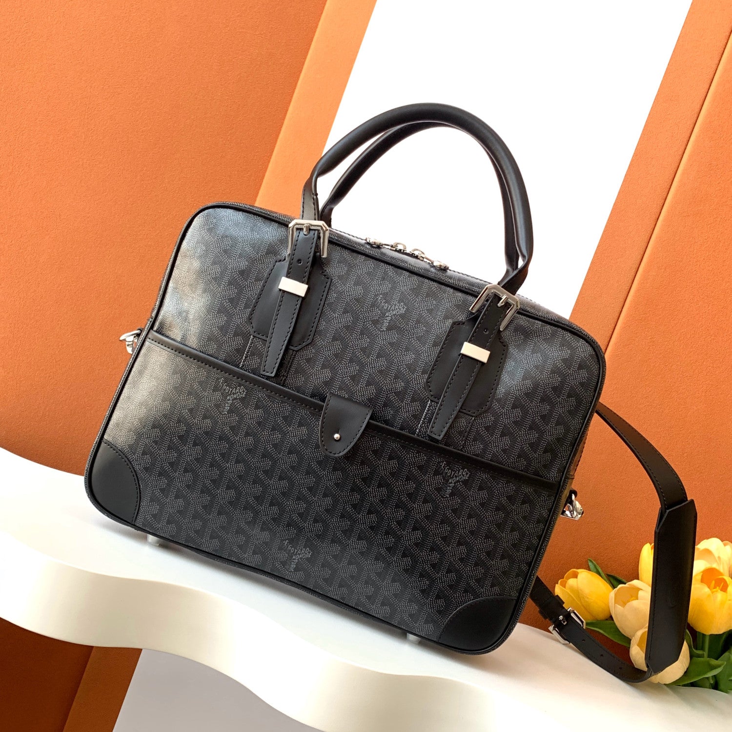 GOYARD Ambassade Men's and Women's Solid Color Letter Print Zipper Closure Cowhide Leather Handbag Briefcase Bag Bags #77228