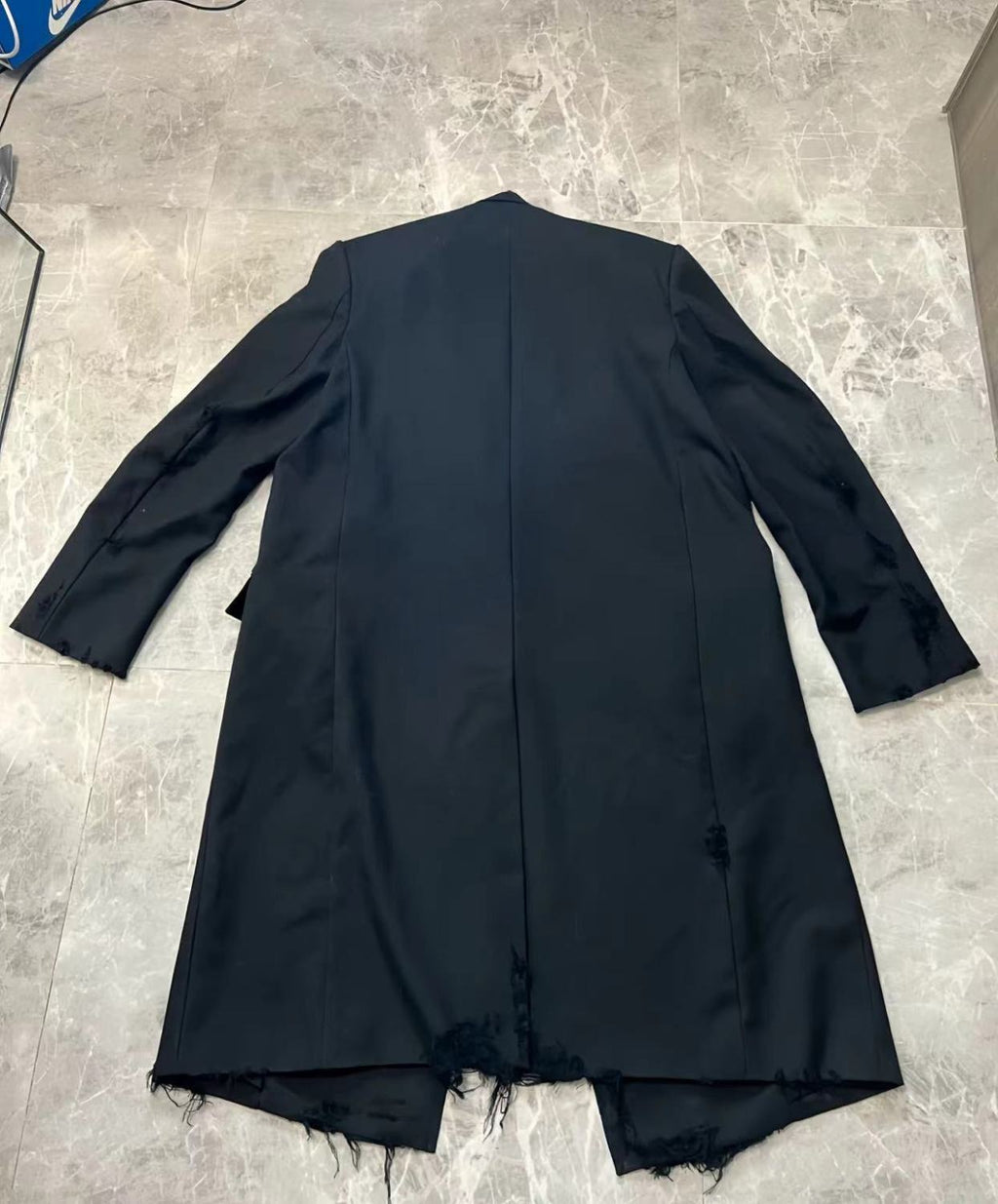 Balenciaga Men's Women's Spring And Autumn Doing Old Shoulder Pads Destroyed Loose Long Black Coat Jacket #7814