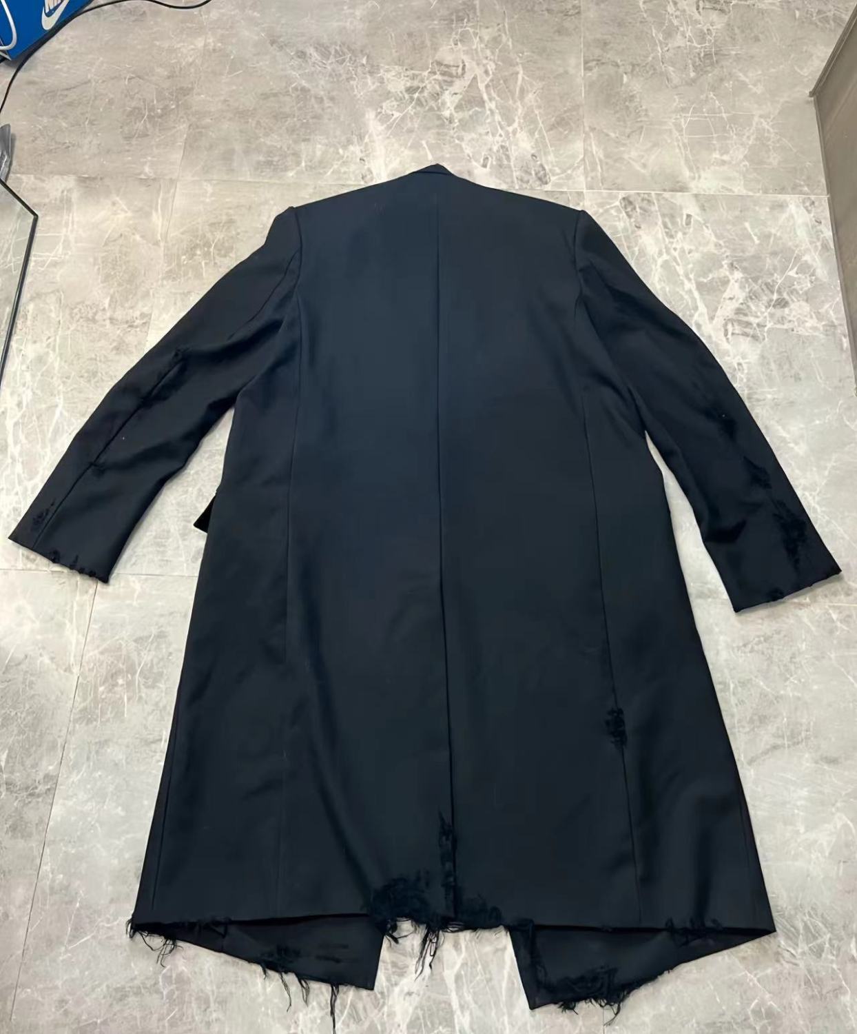 Balenciaga Men's Women's Spring And Autumn Doing Old Shoulder Pads Destroyed Loose Long Black Coat Jacket #7814