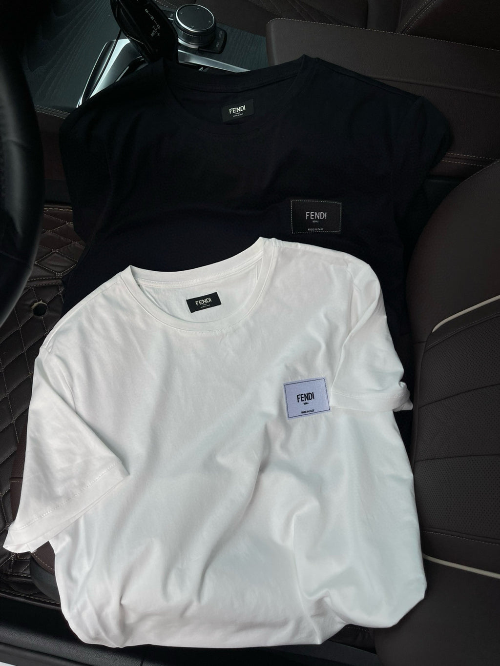 Fendi Men's Summer Solid Colour Logo Embroidered Jacquard Applique Plain Cotton Round Neck Short Sleeve T-Shirt #99372