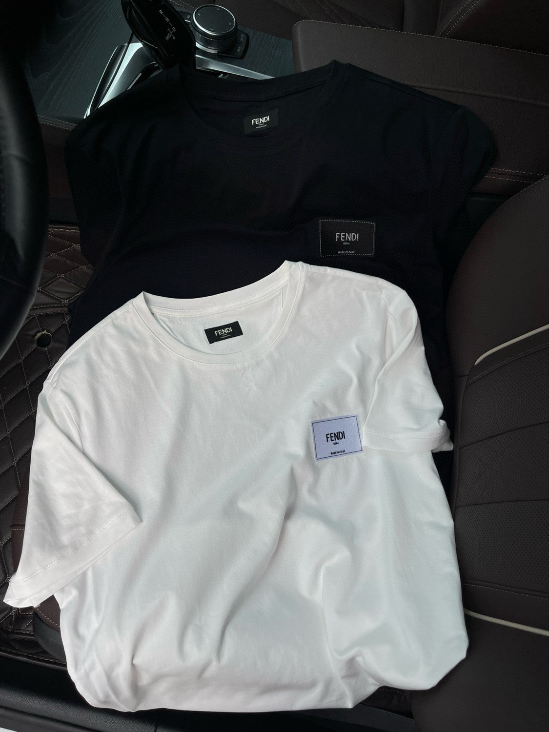 Fendi Men's Summer Solid Colour Logo Embroidered Jacquard Applique Plain Cotton Round Neck Short Sleeve T-Shirt #99372