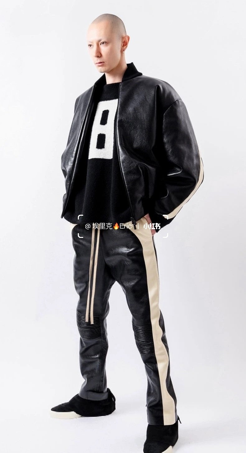 Essentials X Fear Of God Men's Women's Spring And Autumn Standing Collar Zipper Solid Color Loose Bomber Jacket Long Sleeve Leather Jacket Ngvp #9755