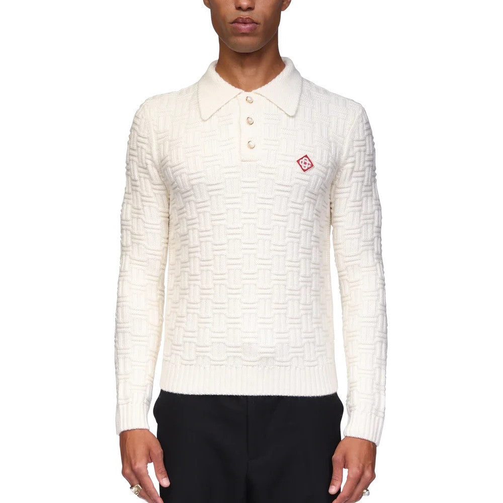 Casablanca Men's Spring Spring Autumn Beige Cozy Pullover Wool Polo Neck Knit Long Sleeve Sweater #73574