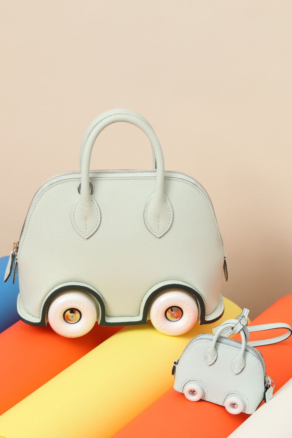 Hermes Limited Edition Bolide On Wheels Milkshake Silver Buckle B-Cut Crossbody Tire Bag Bags #82611A