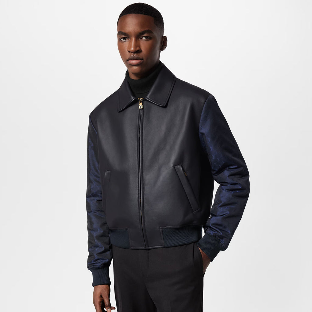Louis Vuitton Men's Autumn and Winter Solid Color Leather Zipper Side Pocket Long Sleeve Jacket #73268