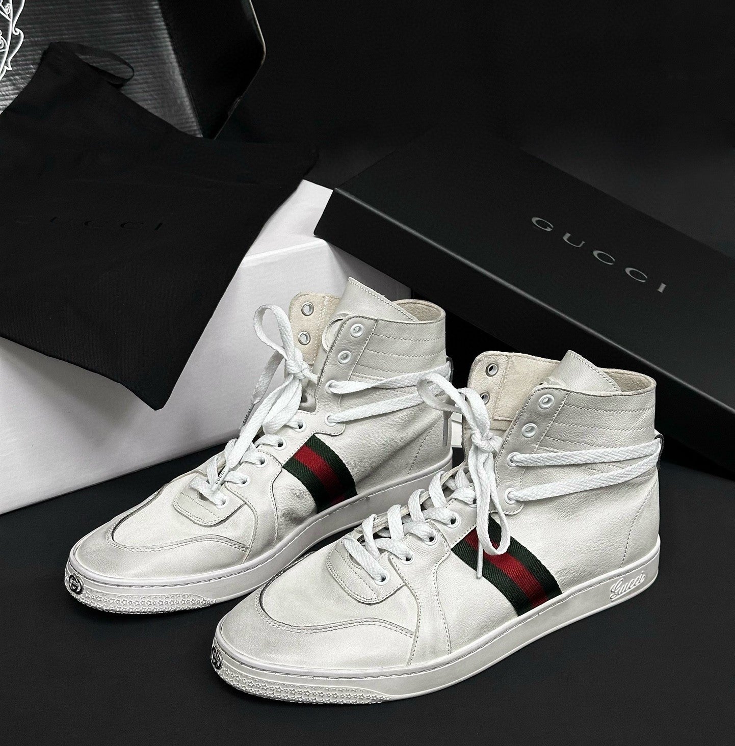GUCCI Men's Stretch High-top Sneaker in Black Leather #378602