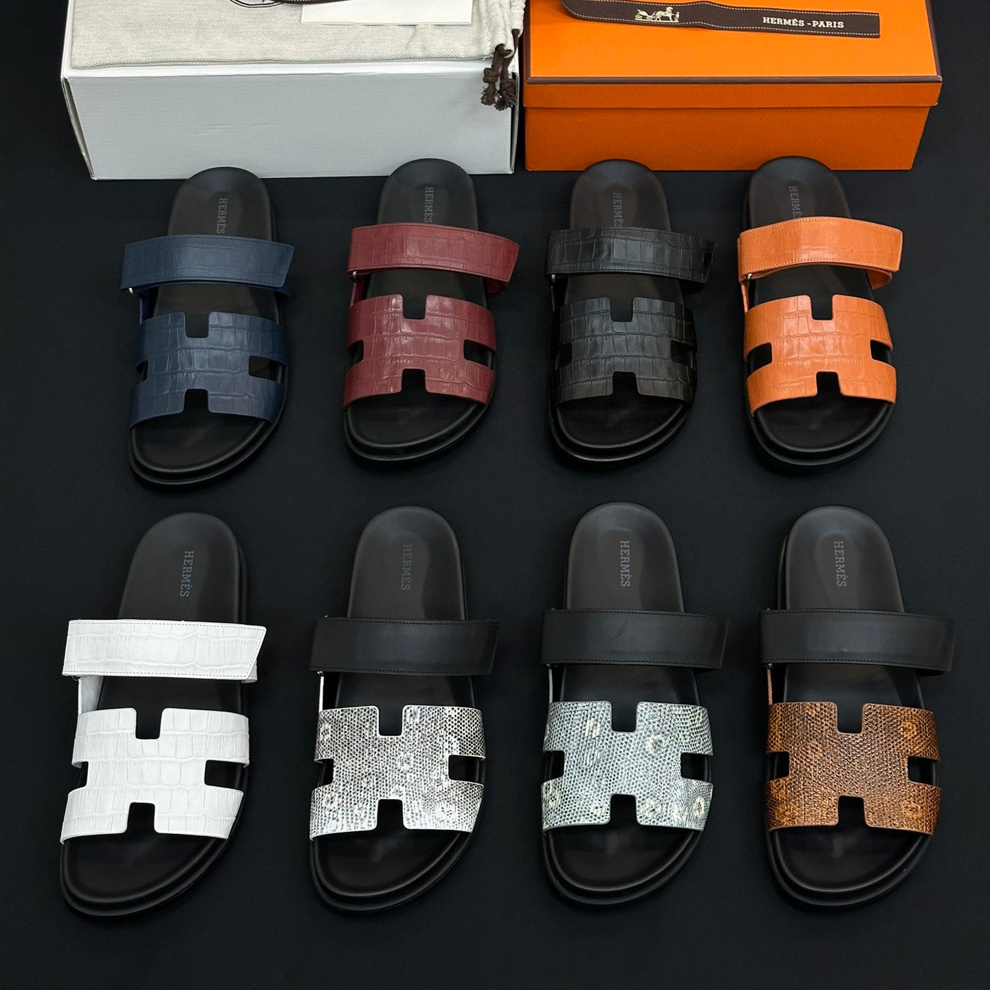 Hermes Men's Women's Simple Comfortable Velcro Casual Leather Sandals Slippers Shoes #76396