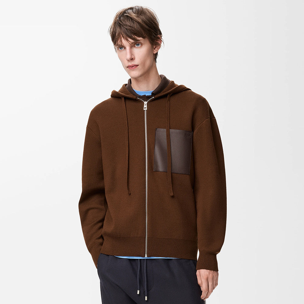 Loewe Zip-up hoodie in wool Brown #334661