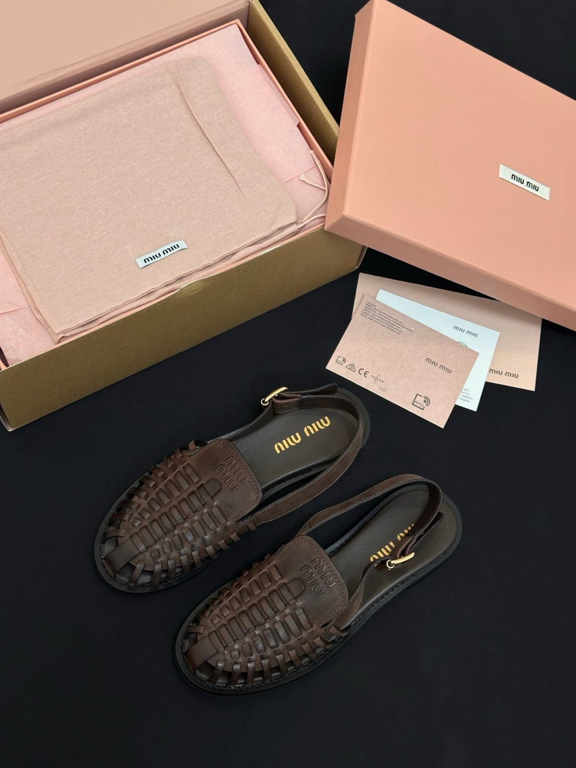 MiuMiu Coffee Leather Slingback Loafers #386850