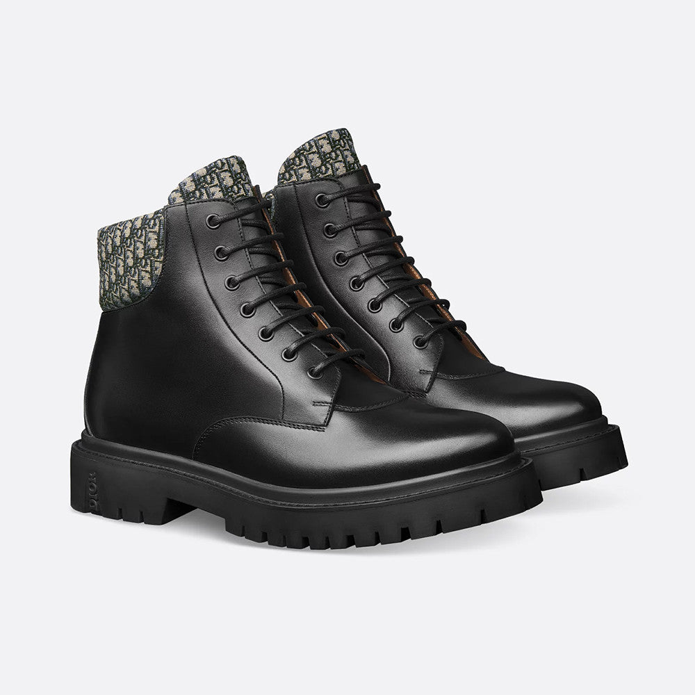 DIOR Dior Explorer III Ankle Boot Black Smooth Calfskin and Black Dior Oblique Jacquard #336112