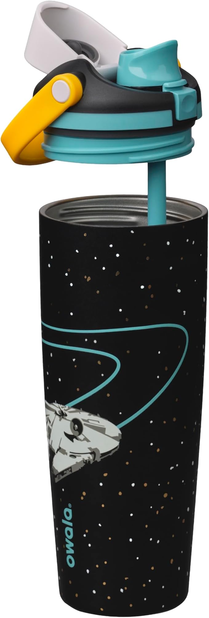 Owala Star Wars FreeSip Sway Insulated Stainless Steel Water Bottle with Two-Way Spout. Built-In Straw and Bucket Handle. School. and Sports. 30oz. BPA Free. Leak Proof. Millennium Falcon