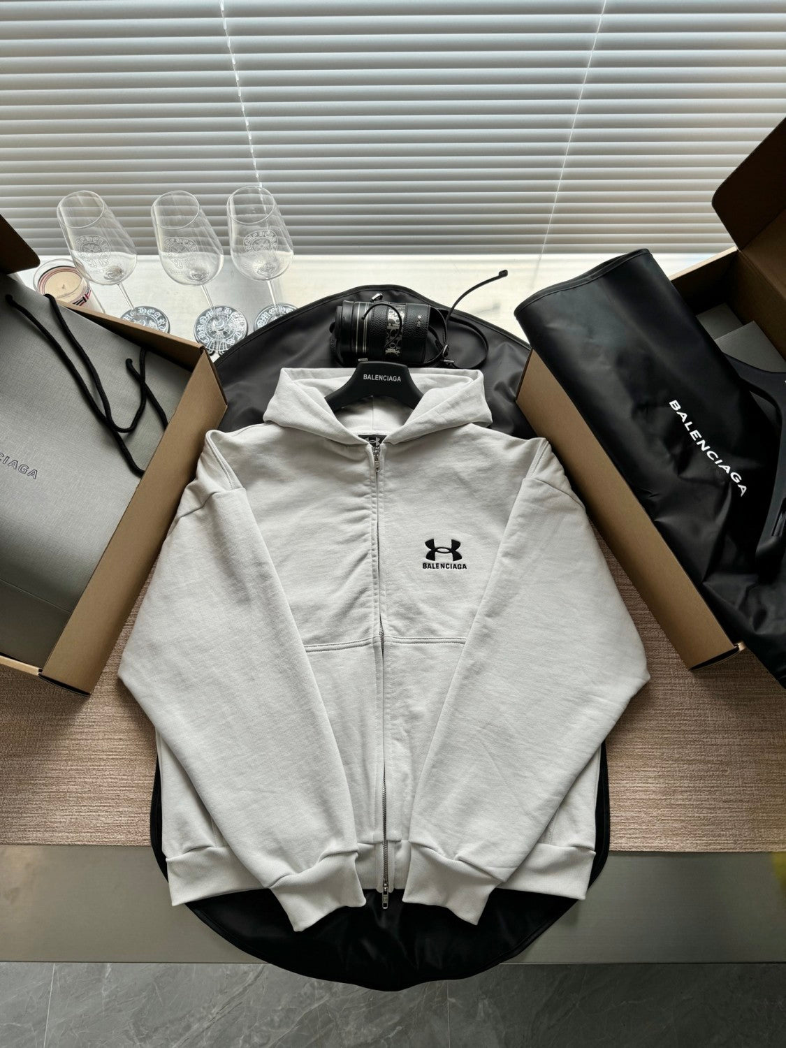 Balenciaga Men's And Women's Spring/Fall Fashion Casual Solid Color Zipper Hooded Long Sleeve Jacket #78946